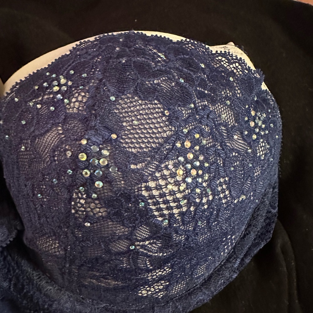 Navy/taupe rhinestone embellished 38 D bra